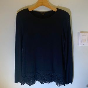 J.Jill black lace trim long sleeved top